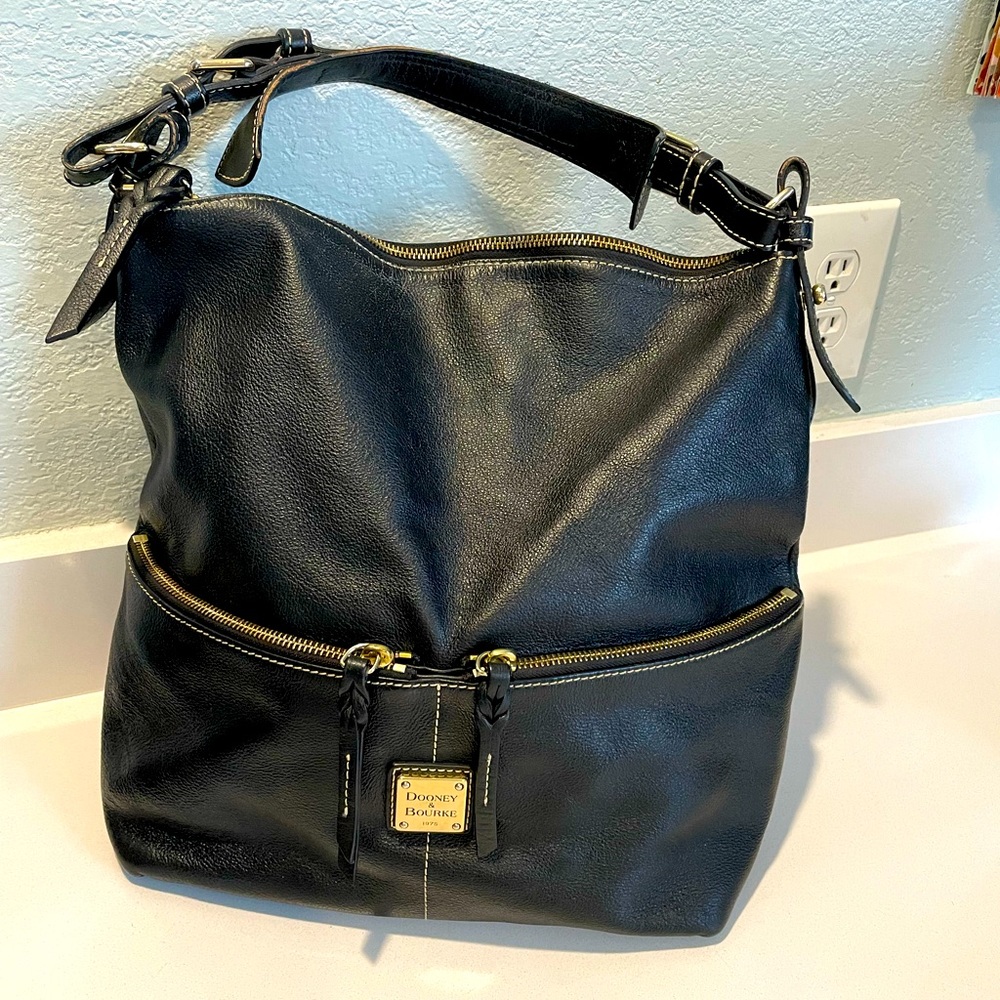 Dooney & Bourke Large Black Leather Hobo Handbag